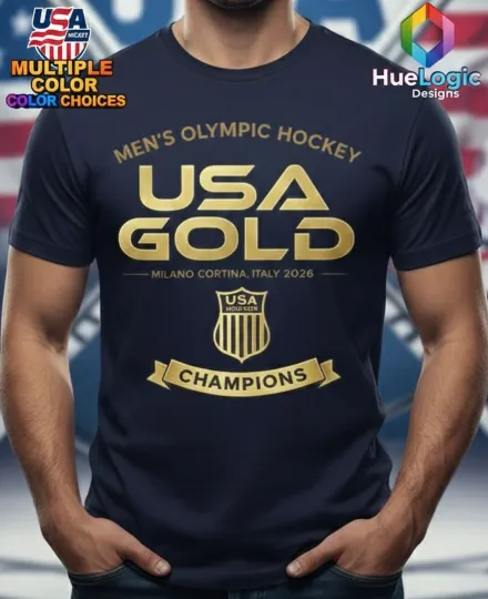 Discover USA Gold Hockey Shirt 2026 Olympic Champions Milano Cortina Team USA Gold Tee