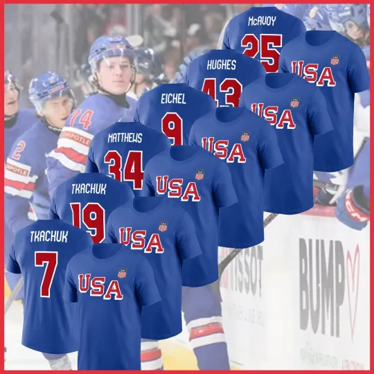 Discover Player Name & Number US Hockey 2026 Logo Unisex T-shirt Reprint Gildan