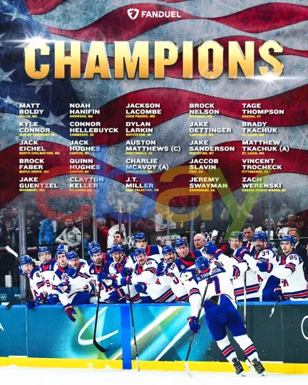 2026 Winter Olympics Gold Team USA Champions Names Collage NHL Poster