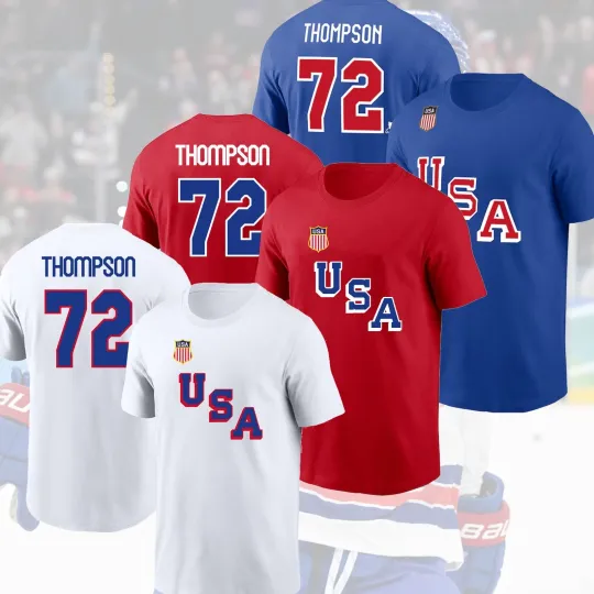 Discover Tage Thompson #72 USA Hockey Team 2026 Name & Number Fan Gifts