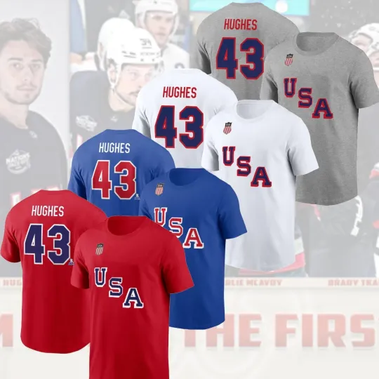 Discover Quinn Hughes #43 USA Hockey Team 2026 Player Name & Number Fan Gift