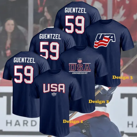 Discover Jake #59 Guentzel USA Hockey Team Face-O Name & Number Player T-Shirt