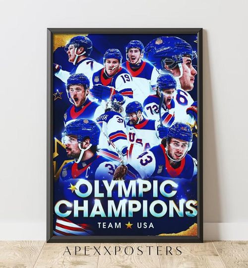 Discover USA Olympic Hockey Champions 2026 Poster  Gold Medal Ice Hockey Print