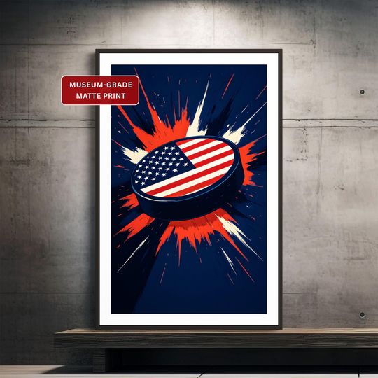 Discover Team USA Hockey Poster, Puck Art Print, American Sports Wall Decor