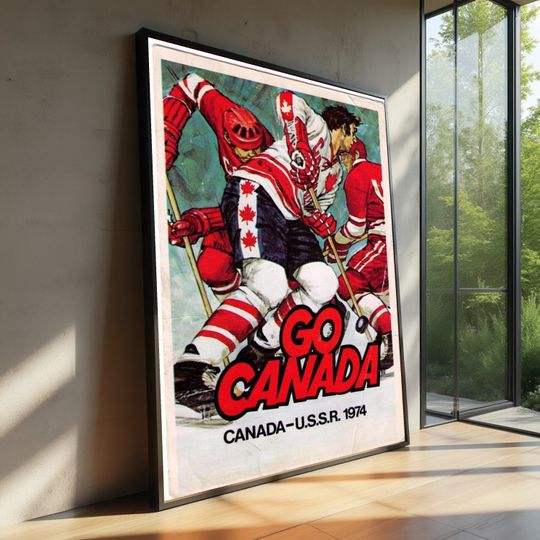 Discover Vintage 1974 Canada vs USSR Hockey Canvas, Retro Sports Wall Art, Ice Hockey Game Poster