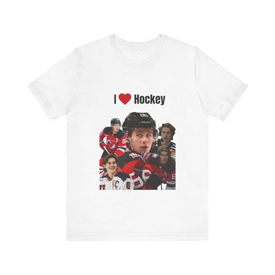 Discover Jack Hughes Tee | Hockey Player Photo Shirt