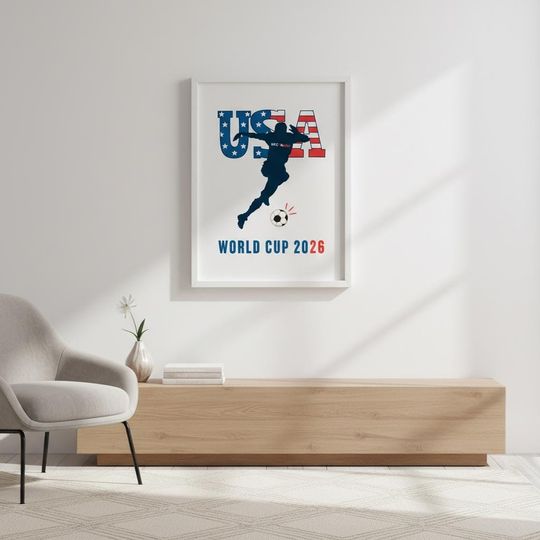 USA World Cup 2026 Wall Art Print,Soccer USA Poster,American Flag Football Decor,Patriotic Sports Room Wall Decor,USA Soccer Fan Gift Print