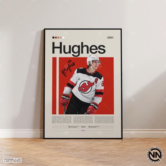 Discover Jack Hughes Poster, New Jersey Devils Poster, NHL Poster, Hockey Poster, Sports Poster, Mid-Century Modern, Sports Bedroom Posters
