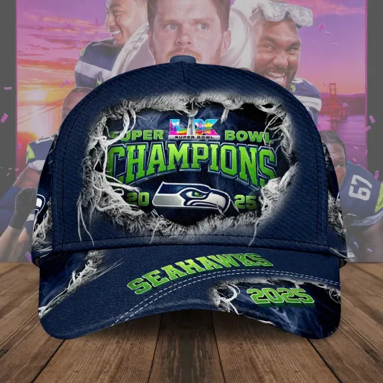 Discover Seahawks 2025 Super Bowl LX Champions Classic Cap
