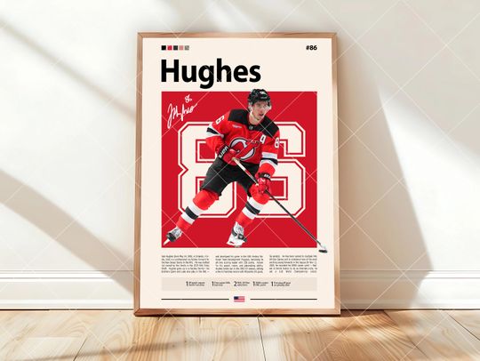 Discover Jack Hughes Poster, Sports Poster, Hockey Fans, Hockey Wall Art, Sports Bedroom Posters