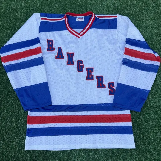 Discover Vintage New York Jersey Mens White Stitched Hockey USA 80s
