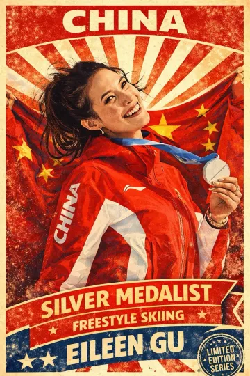 Discover Eileen Gu China Silver Medal Freestyle Skiing Milano Cortana Wall Art Print