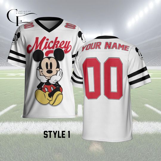 Personalized Disney Vintage Mickey Mouse Smile Jersey, Custom Kid Youth Adult Football Jersey, Disney Birthday Gift Outfi