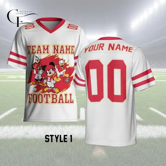 Mickey Mouse Goofy Donald Duck Football Jersey, Custom Team Name Personalized Name Number Disney Sports Shirt, Game Day Fan Gift