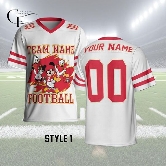 Discover Mickey Mouse Goofy Donald Duck Football Jersey, Custom Team Name Personalized Name Number Disney Sports Shirt, Game Day Fan Gift