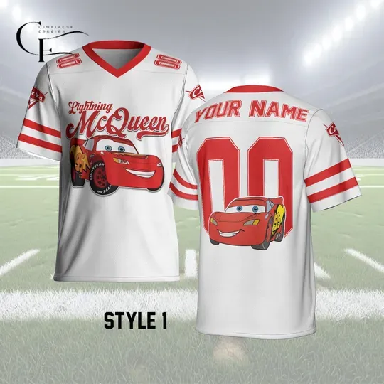 Lightning McQueen Football Jersey, Custom Name Number Cars Sports Shirt, Personalized All Over Print Game Day Fan Gift