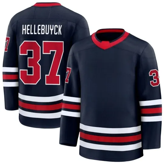 Discover Men's #37 Hellebuyck Navy Alternate Premium Hockey Jersey