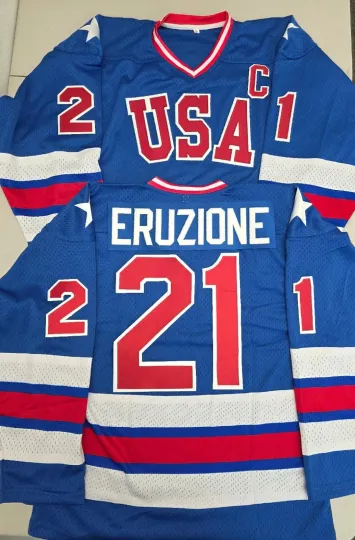 Discover 1980 USA Hockey Mike Eruzione Jim Craig Mark Johnson Men's Jersey Blue