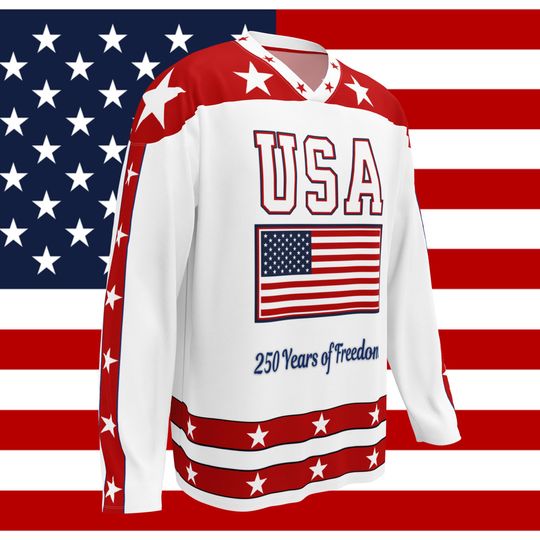 Discover USA 250 Hockey Jersey-Red/White 250 Years of Freedom