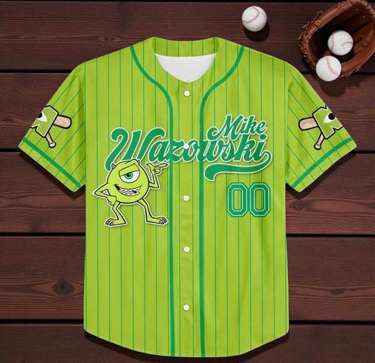 Discover Custom Disney Monster Inc James Mike Green Simple Baseball, Personalized Baseball Team Jersey, Birthday Gift for Monster Inc Fans Family
