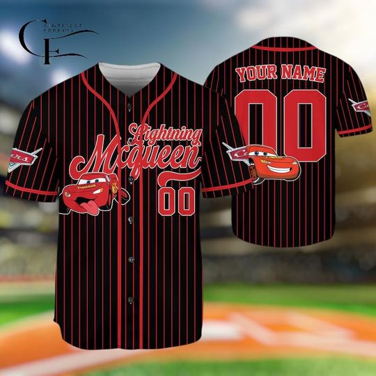 Custom Disney Cars Lightning McQueen Baseball Jersey, Awesome Cars Collection Shirt, Kids Youth Adult Disney Outfit