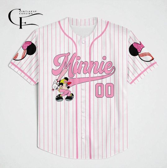 Discover Personalize Disney Minnie Play Baseball Pink, Custom Kid Youth Adult Disney Jersey, Minnie Mouse Jersey Baseball Jersey Gift for Disney Fans