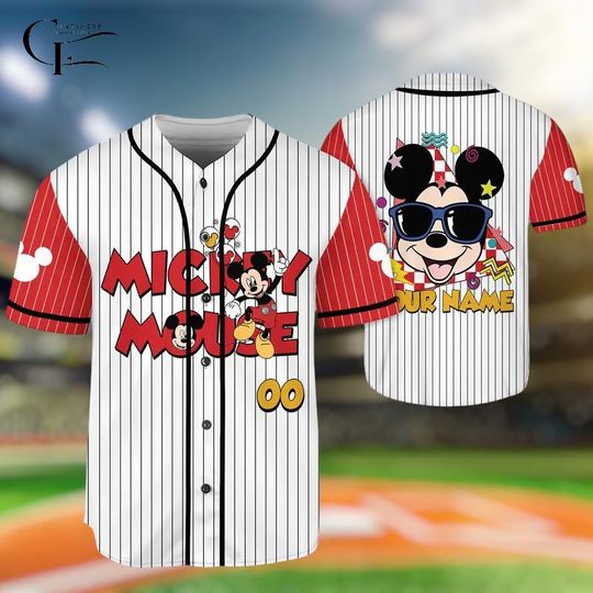 Discover Personalized Mickey Mouse Baseball Jersey, Custom Name Number Kid Youth Adult Disney Shirt
