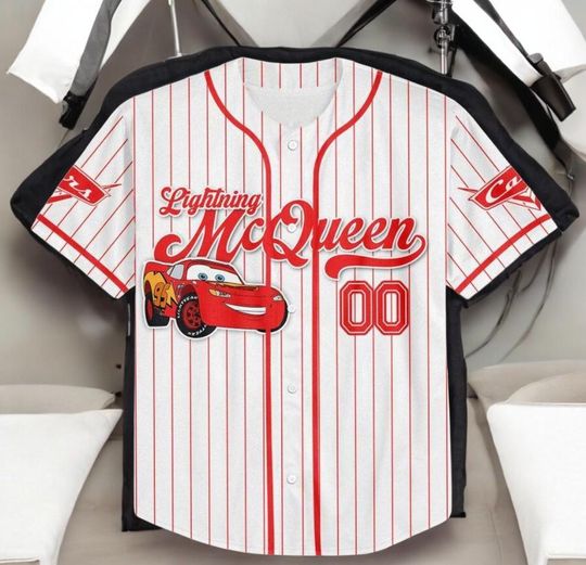 Custom Disney Cars Lightning McQueen Baseball Jersey, Personalized Disney Jersey, Disney Baseball Team Outfit, Cars Land Tee Gift