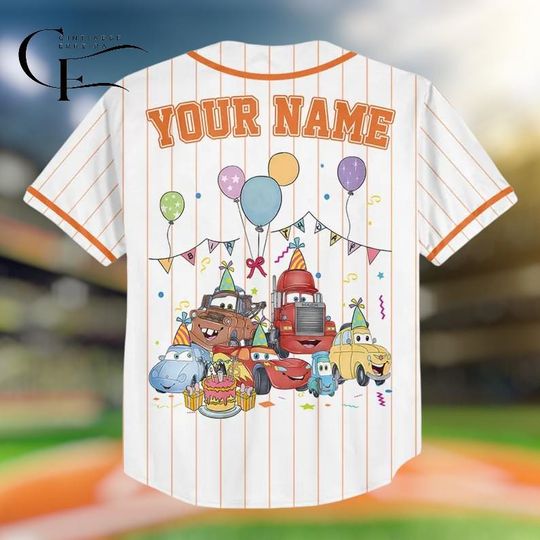 Personalized Pixar Disney Cars Birthday Baseball Jersey, Custom Disney Lightning McQueen Birthday Present Gift, Disneyland Family Trip Tee