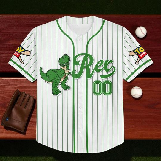 Discover Custom Disney Toy Story Rex Baseball Jersey, Custom Kids Youth Adult Disney Baseball Jersey Sports Outfits Cute Gifts For Fan Disney, Toy Story Fan