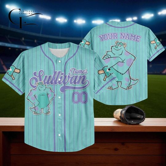 Discover Custom Disney Monster Inc James Sullivan Cyan Baseball Jersey, Baseball Team Jersey, Birthday Gift for Monster Inc Fans Family