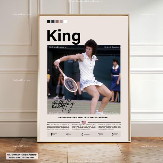 Discover Billie Jean King Poster, King Tennis Legend, Tennis Print, Grand Slam Champion Decor, Sports History Artwork, Billie Jean King Print