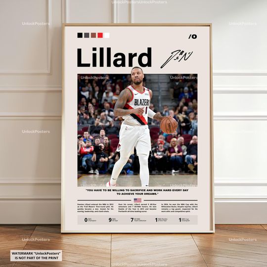 Discover Damian Lillard Poster, Portland Trail Blazers MVP, NBA Print, Basketball Wall Art, Blazers Decor, Lillard Print, Basketball Artwork, NBA Art