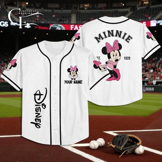 Discover Personalize Disneyland Minnie Mouse Vintage Disney Characters Custom Kids, Youth, Adult Disney Baseball Jersey Gifts For Fans Disney