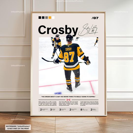 Sidney Crosby Poster, Crosby Penguins, NHL Hockey Print, Ice Hockey Sports Decor, Hockey Action Artwork, Crosby Penguins WallArt Icon