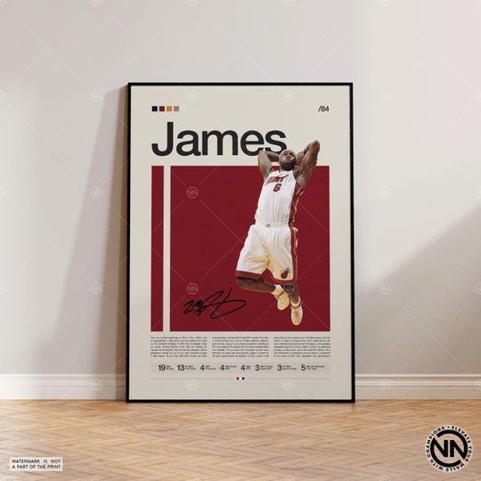 Discover Lebron James Poster, Miami Heat Poster, NBA Poster, Sports Poster, Mid Century Modern, NBA Fans, Basketball Gift, Sports Bedroom Posters