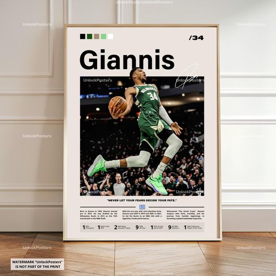 Giannis Antetoko Poster, Milwaukee Bucks MVP, NBA Basketball Print, Basketball Wall Art, Bucks Decor, Giannis Basketball Gift, Artwork