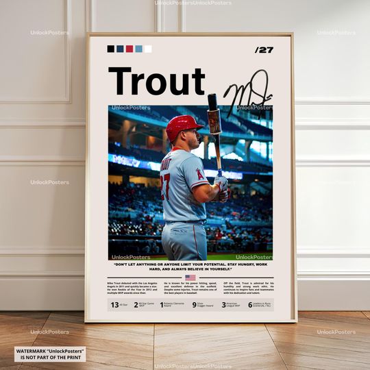 Discover Mike Trout Poster, Trout Baseball, Baseball Sports Decor, Baseball Artwork, Iconic Poster, Icon Player, PNG, Digital, Gift