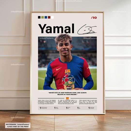 Lamine Yamal Poster, Yamal Spain, Football Print, Euro 2024 Decor, Rising Star Artwork, Yamal Soccer Wall Art, FC Barcelone, Yamal 10