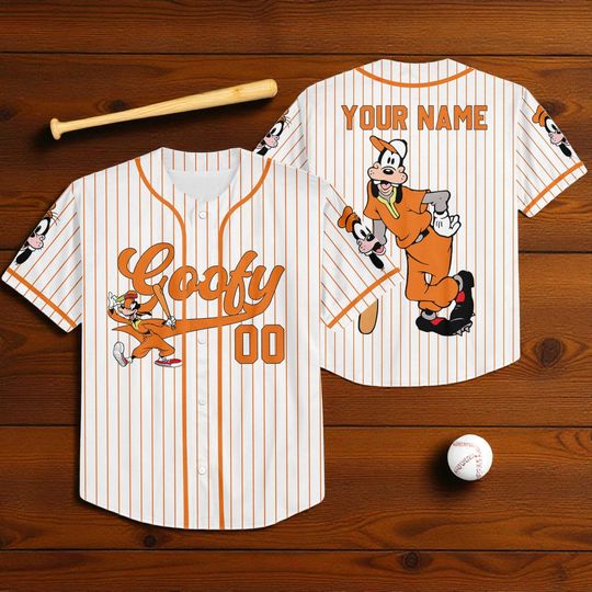 Discover Personalize Disney Goofy Play Baseball Orange, Custom Kids Youth Adult Disney Jersey, Goofy Jersey, Baseball Jersey, Gift for Disney Fans