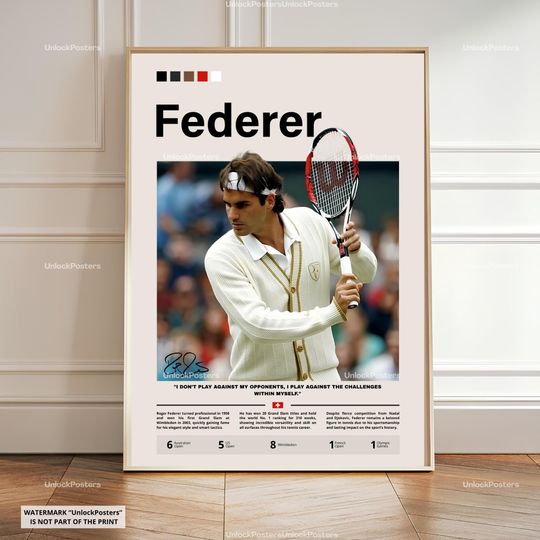 Roger Federer Poster, Tennis Legend, Tennis Print, Grand Slam Decor, Elegant Tennis Artwork, Federer Wall Art, Sports Gift, Wall Art