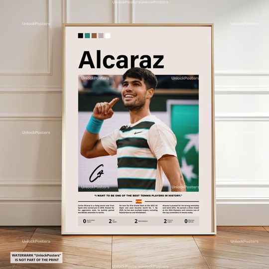 Discover Carlos Alcaraz Poster, Tennis Phenom, Grand Slam Champion, Tennis Wall Art, Alcaraz Decor, Tennis Print, Alcaraz Tennis Gift, Alcaraz Print