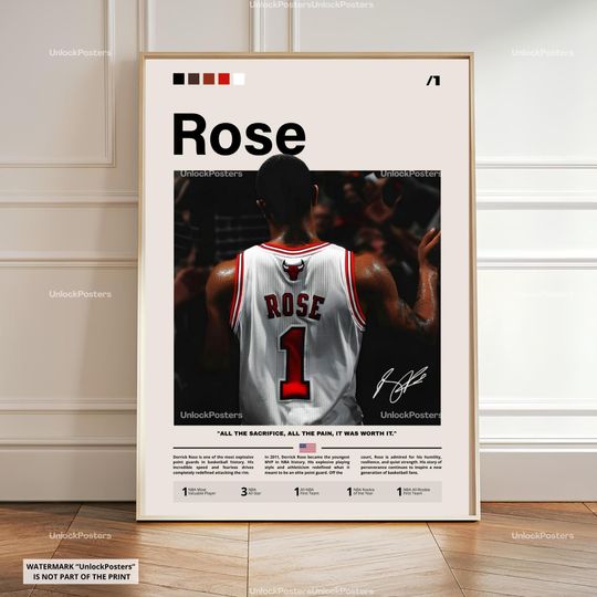 Derrick Rose Poster, NBA MVP Winner, Chicago Bulls Basketball Print, Basketball Wall Art, Bulls Decor, Derrick Rose Artwork, NBA Gift