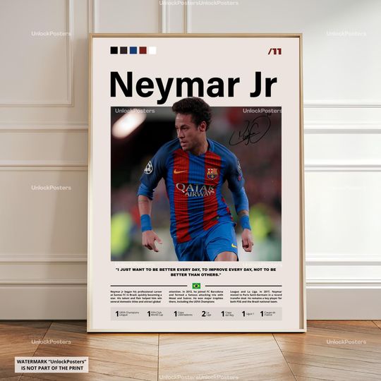 Neymar Jr Poster, Neymar Brazil, Football Print, World Cup Soccer Decor, Football Star Artwork, Neymar Wall Art, Neymar Jr, Barcelone