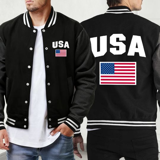 USA Flag Printing  Mens Casual Loose American Jacket Retro Oversized Baseball Jersey Sports Button Menswear Street Autumn Veste