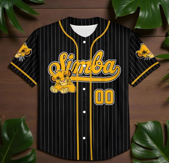 Discover Personalize Disney The Lion King Simba Striped Black, Disneyland Baseball Team Jersey, The Lion King Jersey, Birthday Gift For Fan Disney