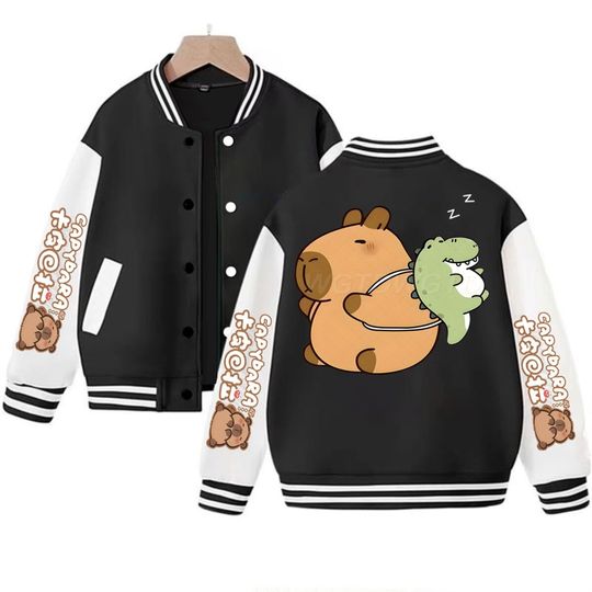 Discover Capybara Fun Animal Pattern Women Baseball Uniform Fashion Kids Clothing Loose Cartoon Capybara Girls Jacket Hip Hop Jackets