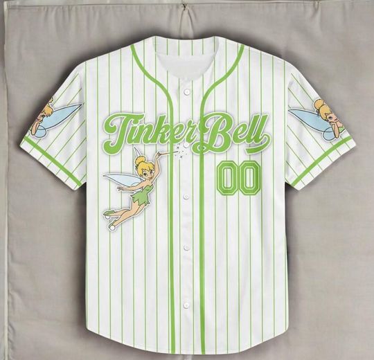 Custom Tinker Bell Baseball Jersey, Personalized Disney Tinker Bell Jersey, Disneyland Baseball Team Outfit, Birthday Gift