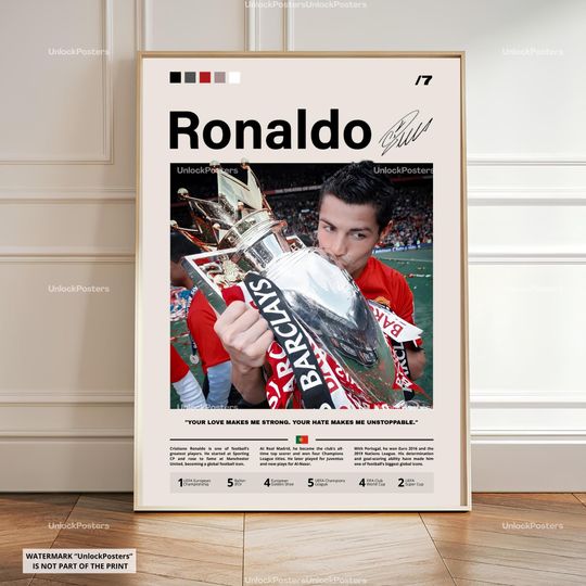 Cristiano Ronaldo Poster, Ballon d'Or Winner, Manchester United Football Print, Portuguese Football Wall Art, Man United Decor, Ronaldo Art