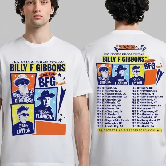 Discover SALE 30% - Billy F. Gibbons & The BFG Band 2026 Tour Shirt Gildan 5000